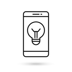 Mobile phone flat design icon with Light Bulb sign.