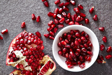 pomegranate seeds in a bowl