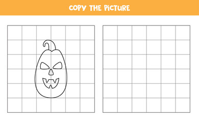 Copy the picture of spooky Halloween pumpkin. Logical game for kids.