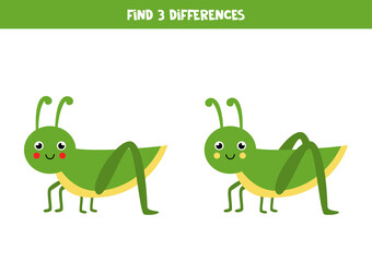 Find three differences between two cute grasshoppers.