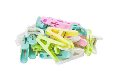 Group colorful clothespin on white background