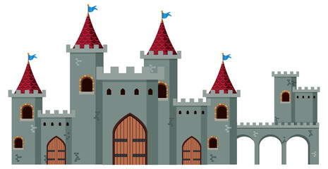 Medieval historical castle on white background