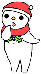 不思議そうにする雪だるま（赤色）
