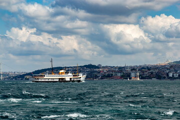 Fototapeta premium Ferry sail on Bosporus strait. Istanbul. Turkey