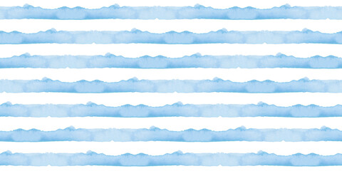 Abstract Blue Stripes Watercolor Background. Ocean Seamless Pattern for Fabric Textile and Paper. Simple Sea Hand Painted Stripe