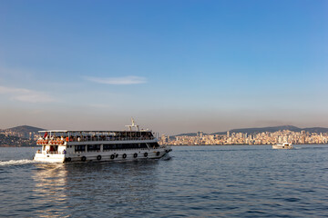 Fototapeta na wymiar Ferry boat in Marmara sea near Istanbul coast