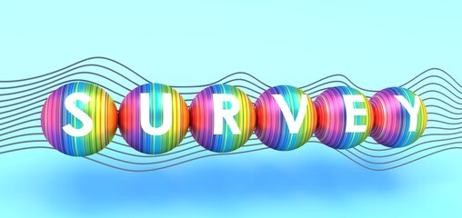 Survey sign made of striped spheres. 3D illustration