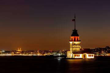 Evening over Bosphorus with famous Maiden's Tower. Istanbul, Turkey