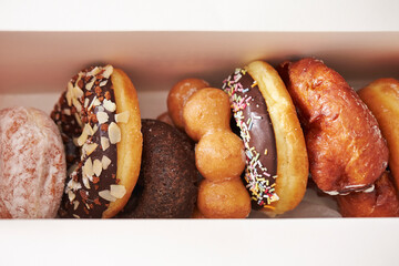 Donuts in various types in packaging