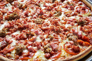 pizza with salami and cheese