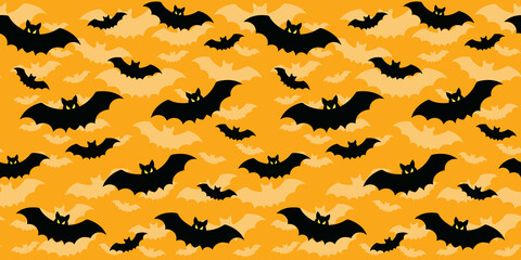 Seamless bat background in yellow halloween banner
