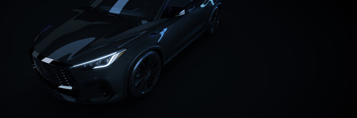 Fototapeta na wymiar Sports car studio setup on a dark background. 3d rendering