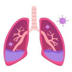 Vector illustration of a lung that has been infected with bacteria, suitable for advertising health and education products
