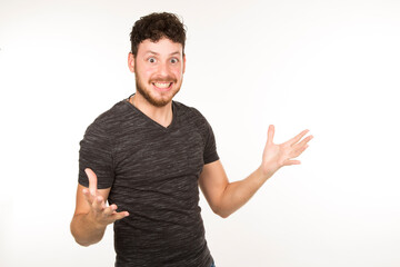 portrait isolated caucasian young man with euphoria expression