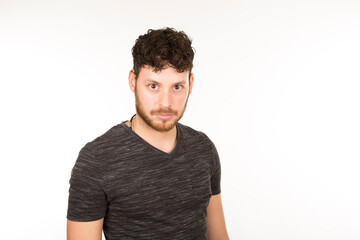 portrait isolated caucasian young man with serious expression