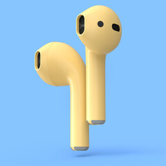 Wireless bluetooth yellow headphones isolated on blue background
