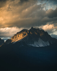 Tre cime di Lavaredo at sunset, Dolomite Alps, Italy