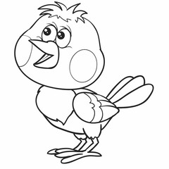 sketch, bird, coloring book, cartoon illustration, isolated object on white background, vector,