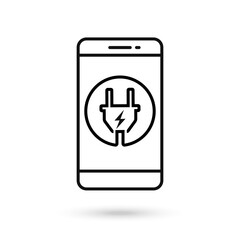 Mobile phone flat design icon with electric charging sign.