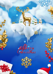 Christmas background. Merry christmas greetings 3d vector illustration