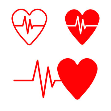 Cardiogram in heart icon. Red heart. On white background. Love symbol. Health emblem. Vector illustration. Stock image. EPS 10.