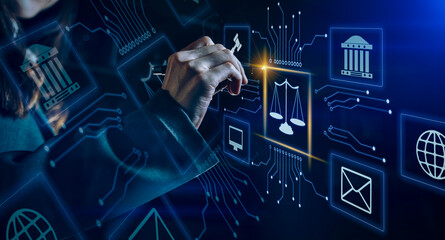 Computer technologies, Hand touching in law interface icons.