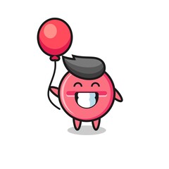 medicine tablet mascot illustration is playing balloon