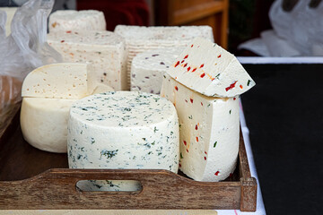 handmade goat cheese with paprika and dill selective focus