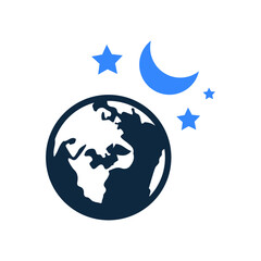 Earth, moon, icon. Simple design.