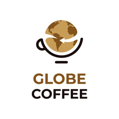 Coffee cafe with globe and cup design logo inspiration