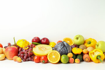Set of different vegetables and fruits on white background