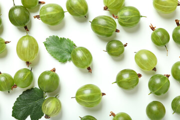 Green gooseberry on white background, close up