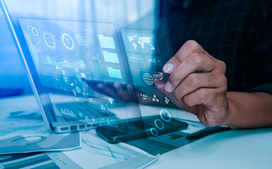 Business digital finance marketing chart, Future technology innovation background, Digital transformation stock marketing concept.