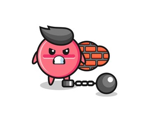 Character mascot of medicine tablet as a prisoner