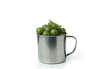 Cup of ripe gooseberry isolated on white background