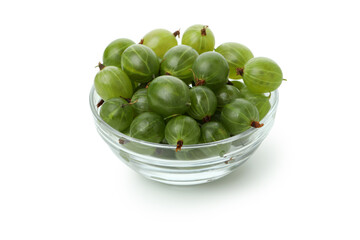 Bowl of ripe gooseberry isolated on white background