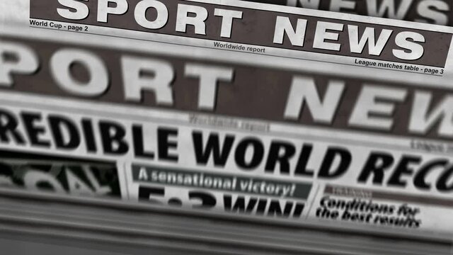 Sport news competition record daily newspaper report printing. Abstract concept retro 3d rendering seamless looped.