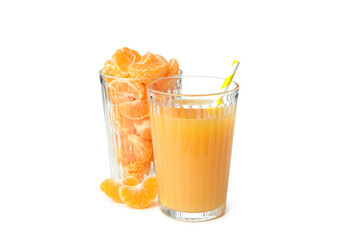 Mandarin juice and ingredients isolated on white background