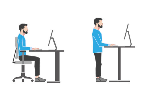 Correct sitting and standing at desk position