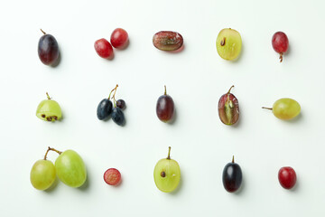 Flat lay with grape on white background