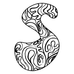 Zentangle stylized alphabet - letter S. vector illustration Black white hand drawn doodle, ethnic pattern