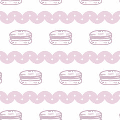 Vector Sweet Pink Lace French Macarons on White seamless pattern background. Perfect for web design fabric, wallpaper and scrapbooking projects.