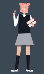 Vector illustration of a female student with books.