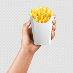 Vector mockup french fries in a hand
