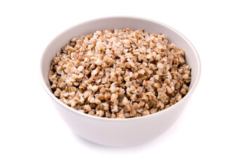 Boiled buckwheat on a white background