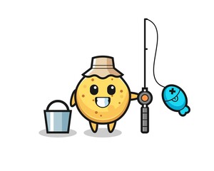Mascot character of potato chip as a fisherman