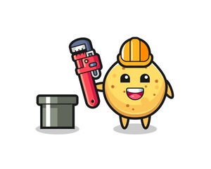 Character Illustration of potato chip as a plumber