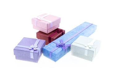 assorted giftbox holiday gift in pastel colors on isolated background