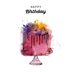 Happy birthday cards. Watercolor vector background.