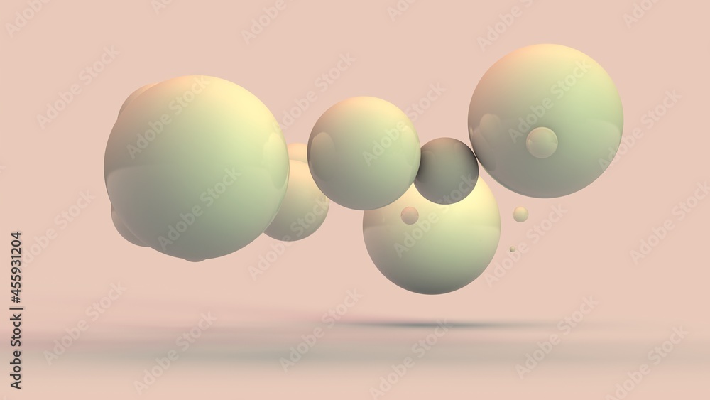 Poster 3d rendering of an abstract background of many white balls, spheres of different sizes. geometric co